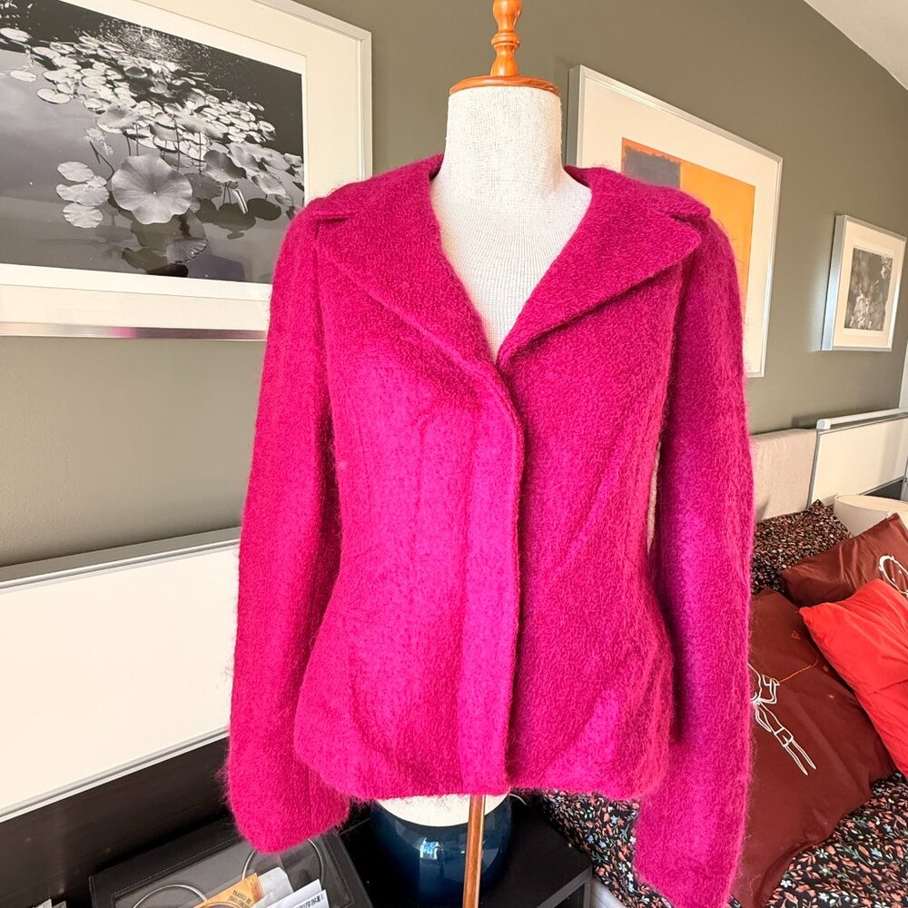 Anne Klein Mohair Virgin Wool Magenta Blazer Fall Winter Expensive Premium US 4